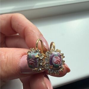 Elegant Gold and Pink Floral Earrings